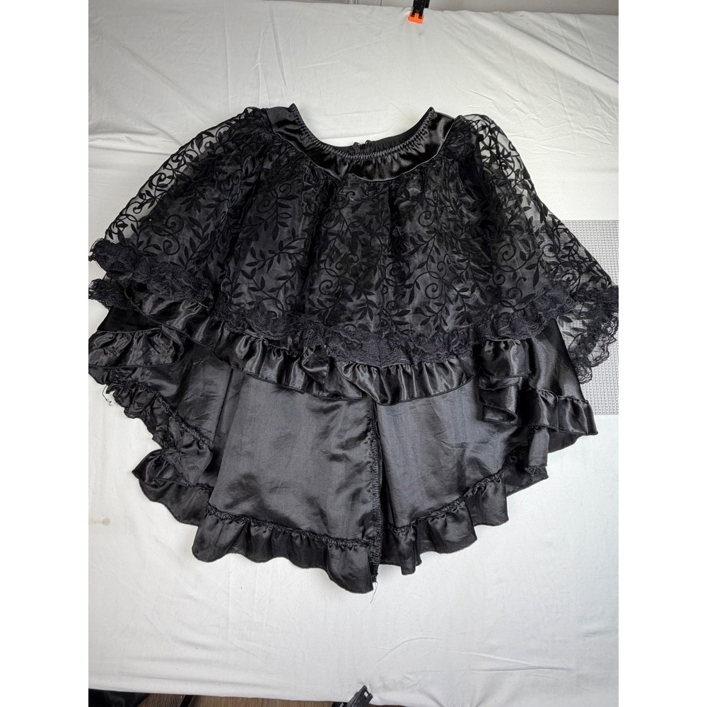 Women Steampunk Retro Gothic Vintage Satin High Low Ruffle Lace Skirt Black